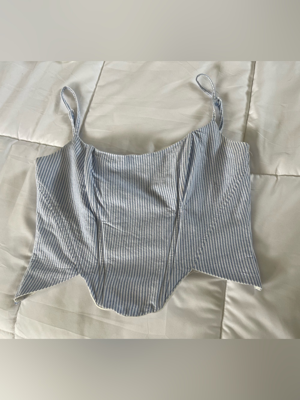 Blue & White Striped Spaghetti Strap Crop Camisole